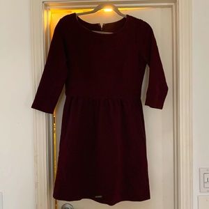 LOFT Ribbed 3/4 Sleeve Maroon Babydoll Dress